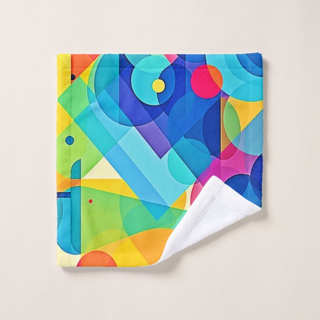 Vibrant Geometric Abstract Bath Towel Set (Wash Cloth)