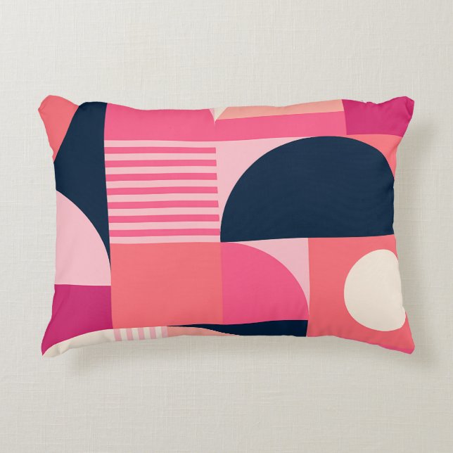 Vibrant Geometric Abstract Pattern with Pink Navy Decorative Cushion (Front)