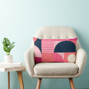 Vibrant Geometric Abstract Pattern with Pink Navy Lumbar Cushion