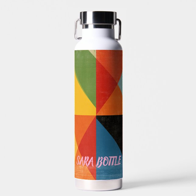 Vibrant Geometric Abstract - Personalised Name Wat Water Bottle (Front)