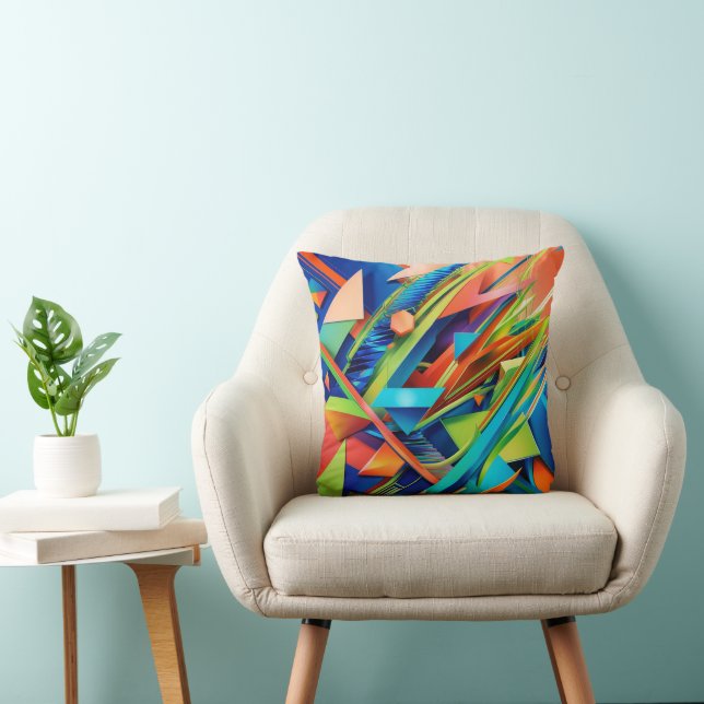 Vibrant Geometric Abstract Pillow | Bold Colourful (Chair)