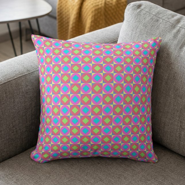 Vibrant Geometric Abstract Psychedelic Pattern Cushion (Vibrant Geometric Abstract Psychedelic Pattern. Throw Pillow)