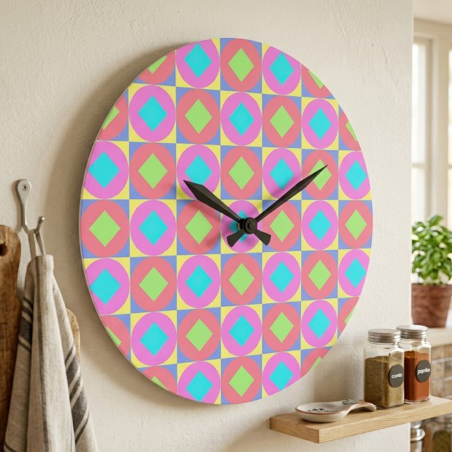 Vibrant Geometric Abstract Psychedelic Pattern Large Clock (Vibrant Geometric Abstract Psychedelic Pattern. Large Clock)