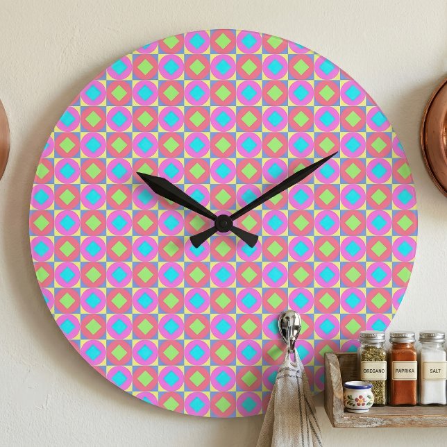 Vibrant Geometric Abstract Psychedelic Pattern Large Clock (Vibrant Geometric Abstract Psychedelic Pattern. Large Clock)