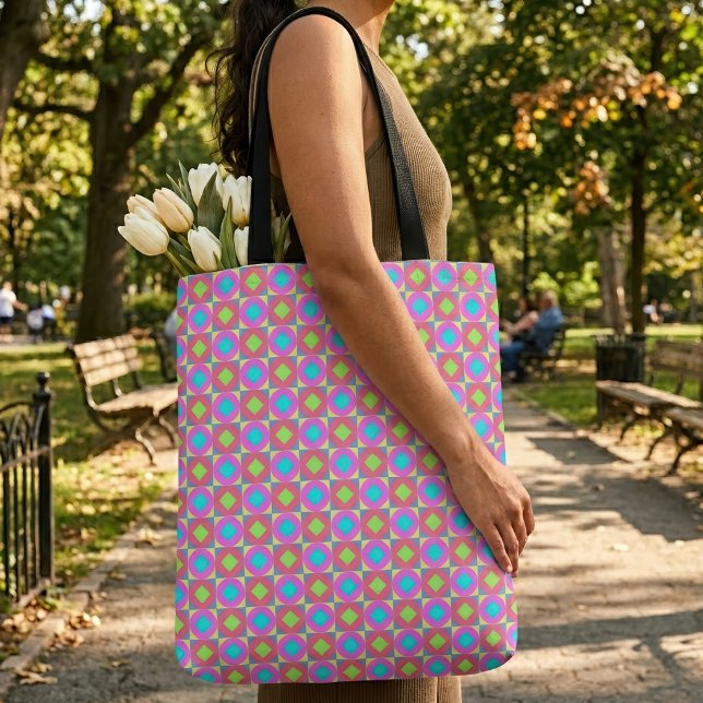 Vibrant Geometric Abstract Psychedelic Pattern Tote Bag (Vibrant Geometric Abstract Psychedelic Pattern. Tote Bag)