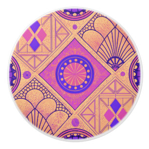 Vibrant Geometric Art Deco Ceramic Knob