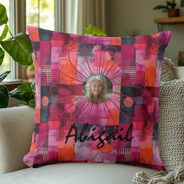 Vibrant Geometric Bloom – Modern Abstract Portrait Cushion (Creator Uploaded)