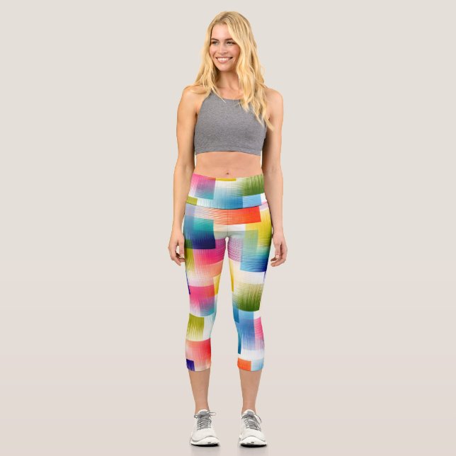 Vibrant Geometric Color Blocks with Soft Gradient  Capri Leggings (Front)