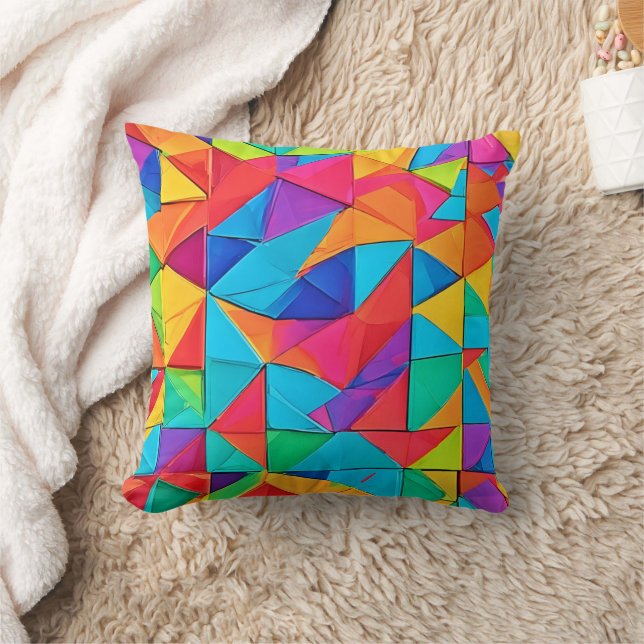 Vibrant Geometric Colour Blocks Art Cushion (Blanket)