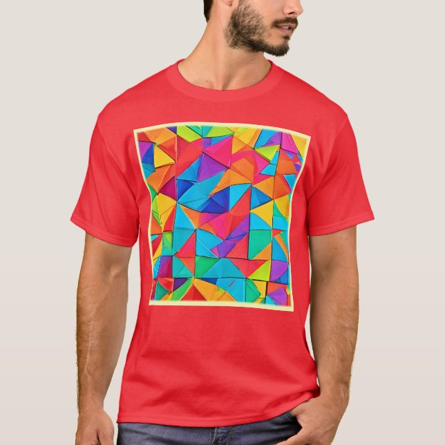Vibrant Geometric Colour Blocks Art T-Shirt (Front)