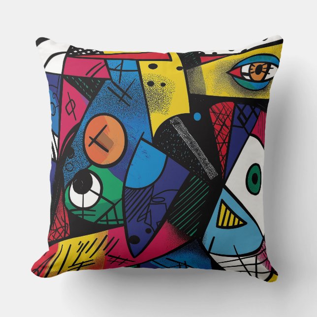 Vibrant Geometric Cubist Abstract Design Cushion (Front)