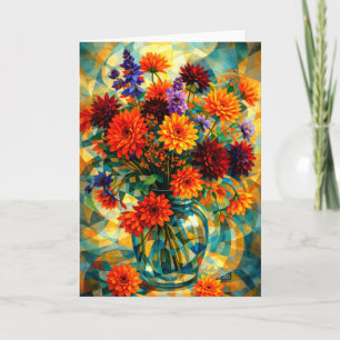 Vibrant Geometric Dahlia Bouquet Card