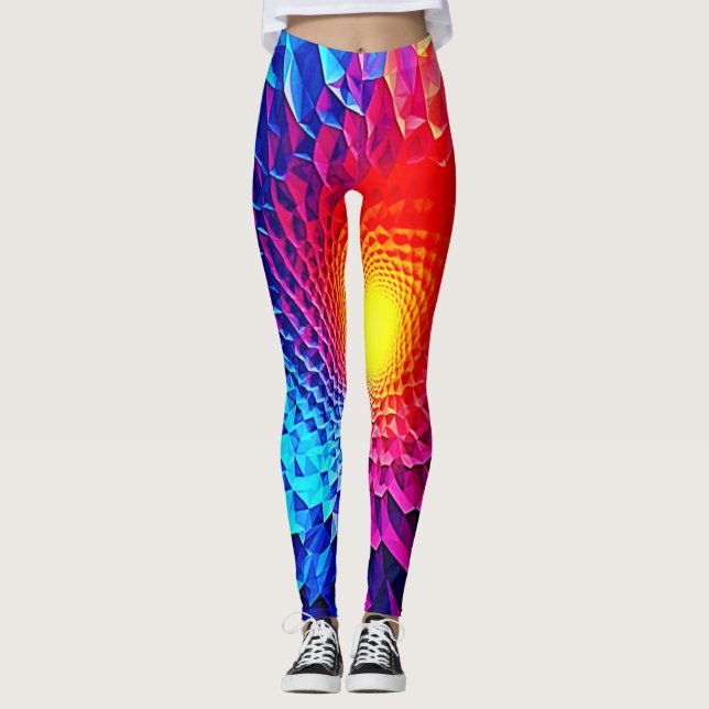 Vibrant Geometric Energy Vortex Art Leggings (Front)