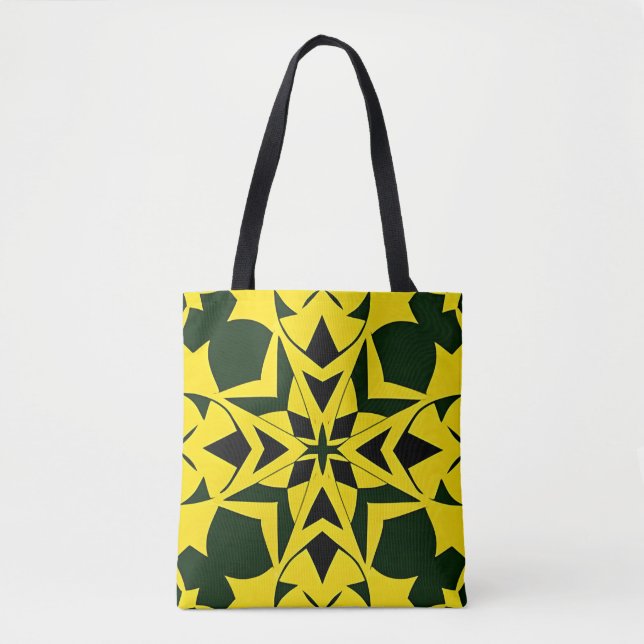 Vibrant Geometric Floral Design Tote Bag (Front)