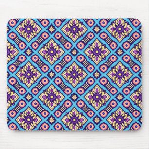 Vibrant Geometric Floral Pattern Mouse Pad