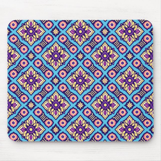 Vibrant Geometric Floral Pattern Mouse Pad (Front)