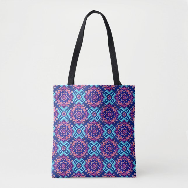 Vibrant Geometric Floral Pattern Tote Bag (Front)