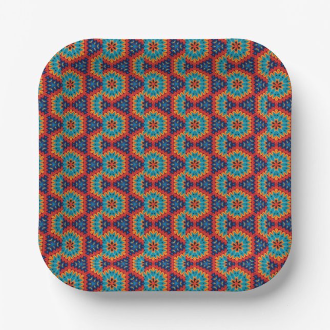 Vibrant Geometric Kaleidoscope Paper Plate (Front)
