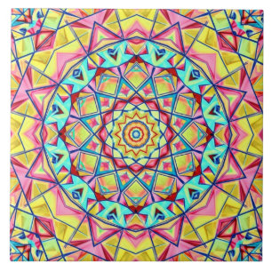 Vibrant Geometric Kaleidoscope Pattern Ceramic Tile