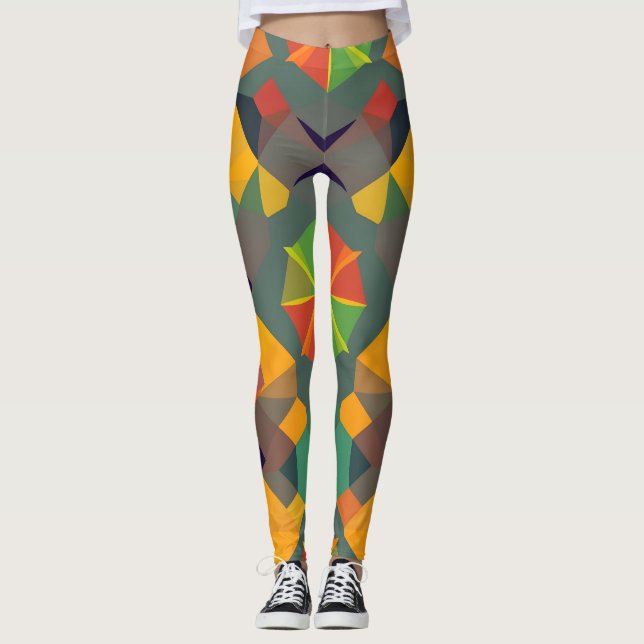 Vibrant Geometric Leggings - Colourful Home Decor  (Front)