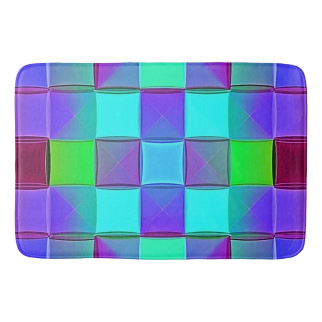 Vibrant Geometric Light Waves Bath Mat (Front)