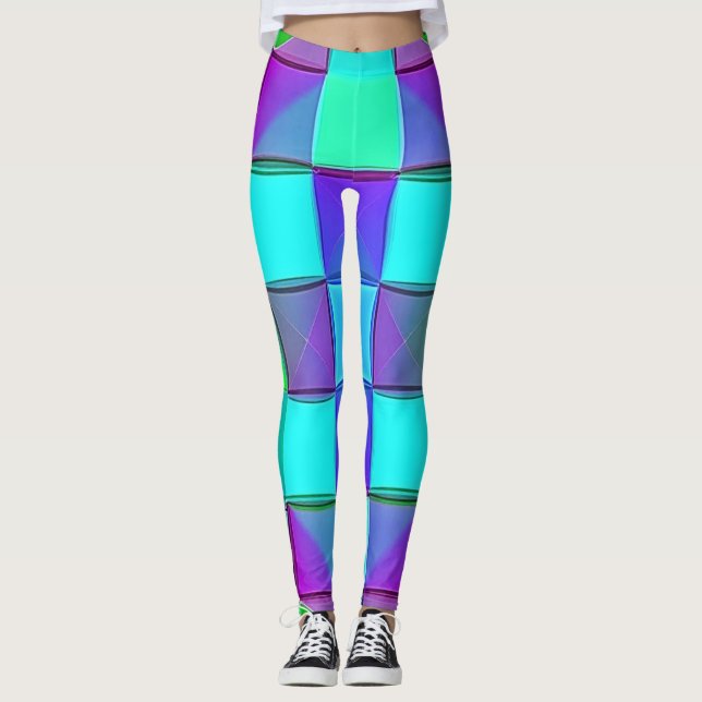 Vibrant Geometric Light Waves Leggings (Front)