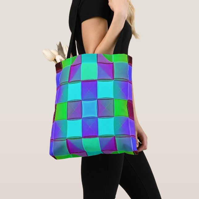 Vibrant Geometric Light Waves Tote Bag (Close Up)
