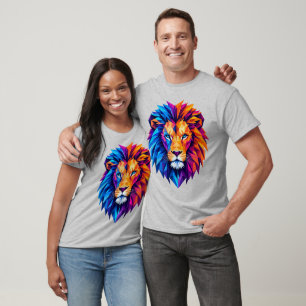 Vibrant Geometric Lion Art T-Shirt