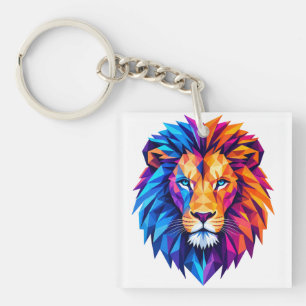Vibrant Geometric Lion Art T-Shirt Key Ring