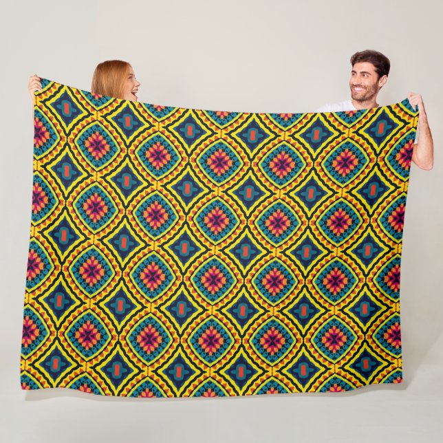 Vibrant Geometric Mosaic Pattern Fleece Blanket (In Situ)