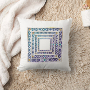 Vibrant geometric pattern blue, purple,yellow hues cushion