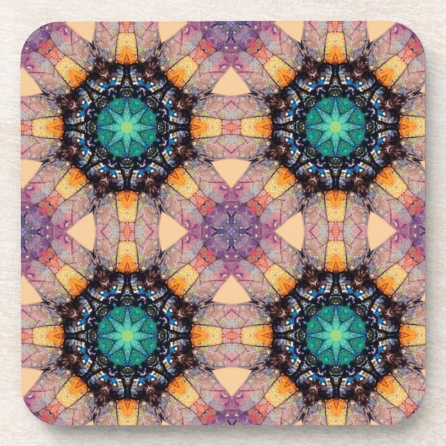 Vibrant Geometric Pattern Bohemian Accent Coaster (Front)