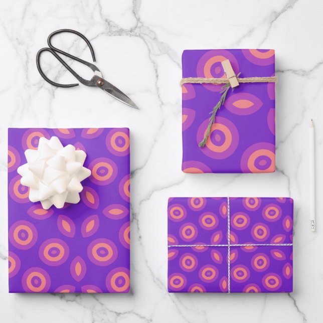 Vibrant Geometric Pattern in Purple and Coral Tone Wrapping Paper Sheet (Front)