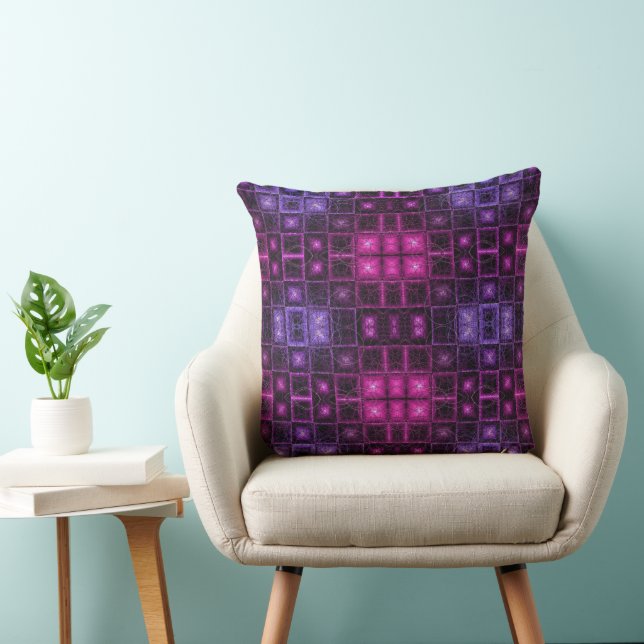 Vibrant Geometric Pattern Neon Purple Pink Cubes Cushion (Chair)