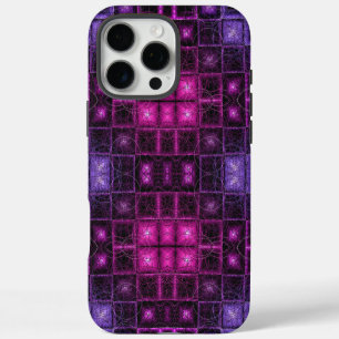 Vibrant Geometric Pattern Neon Purple Pink Cubes iPhone 16 Pro Max Case
