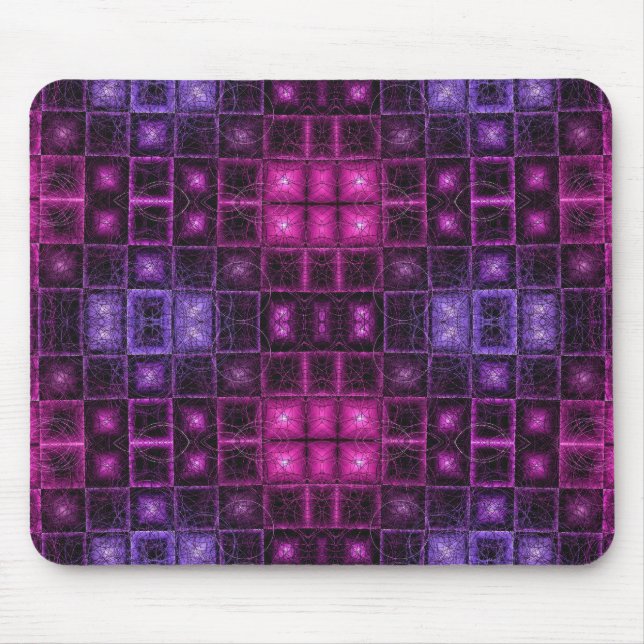 Vibrant Geometric Pattern Neon Purple Pink Cubes Mouse Pad (Front)