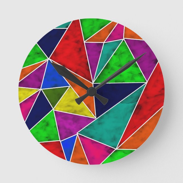Vibrant geometric pattern round clock (Front)