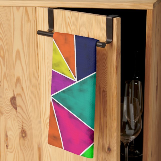 Vibrant geometric pattern tea towel (Thirds Fold)