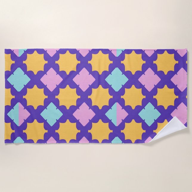 Vibrant Geometric Pattern with Bright Colours Beach Towel (Front)