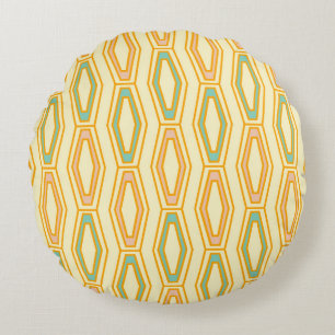 Vibrant geometric pattern with hexagonal shapes round cushion
