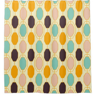Vibrant geometric pattern with rows of octagonal s shower curtain