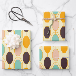 Vibrant geometric pattern with rows of octagonal s wrapping paper sheet