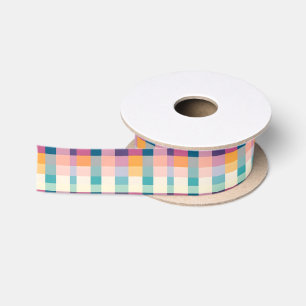 Vibrant Geometric Plaid Satin Ribbon