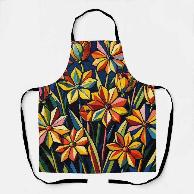 Vibrant Geometric Rainbow Flower Bouquet Apron (Front)