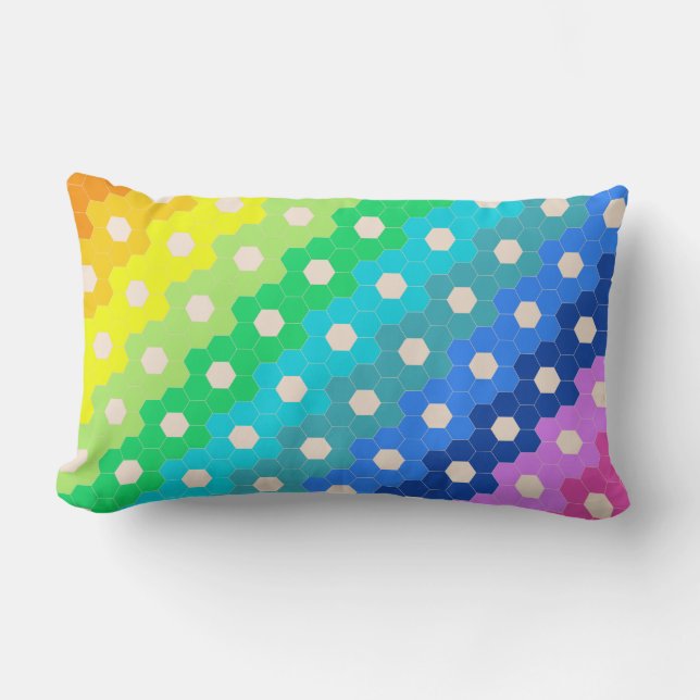 Vibrant Geometric Rainbow Hexagon Pattern Lumbar Cushion (Front)