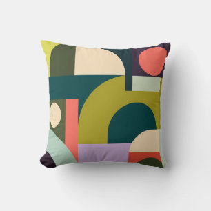 Vibrant Geometric Shapes in Yellow, Black Art Cushion