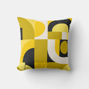 Vibrant Geometric Shapes in Yellow, Black Art Cushion