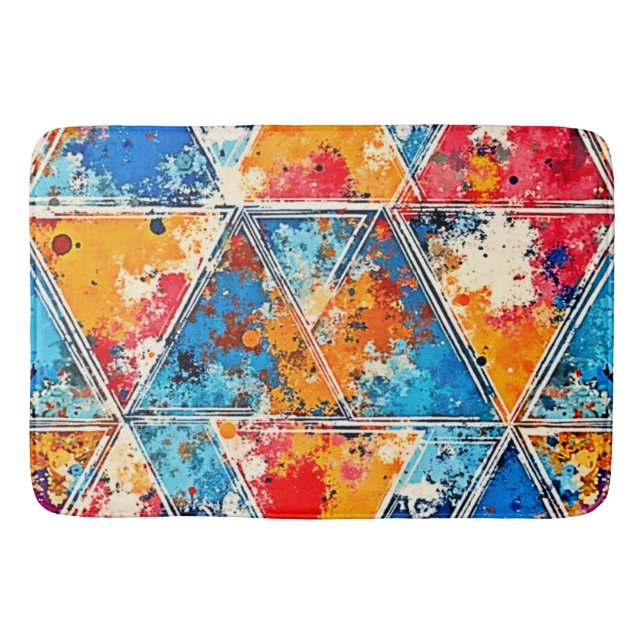 Vibrant Geometric Splash Art Bath Mat (Front)