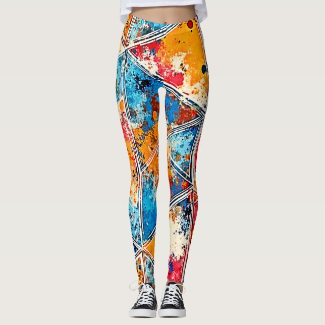 Vibrant Geometric Splash Art Leggings (Front)