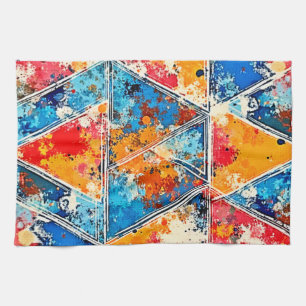 Vibrant Geometric Splash Art Tea Towel